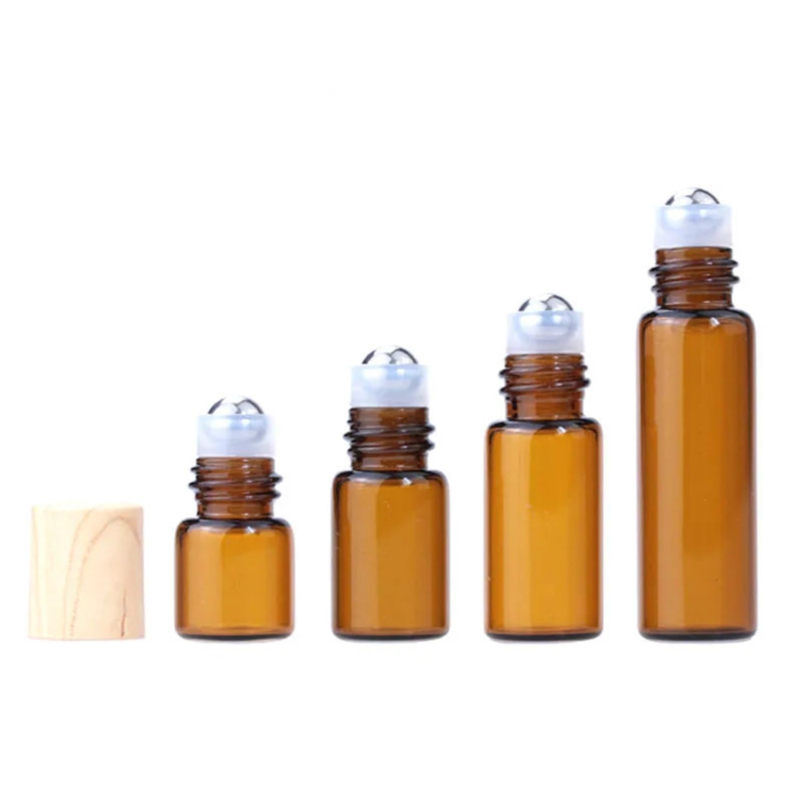Roll On Flasche 20 x 50 x Glas-Rollflaschen for ätherische Öle, 1 ml, 2 ml, 3 ml, 5 ml, bernsteinfarbenes, transparentes Roll-on-Fläschchen, Holzoptik