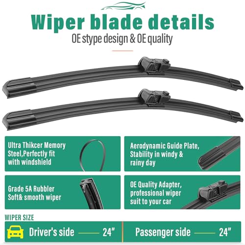 Image of 24 inch 24 inch Windshield Wiper Blades Replacement for Toyota Tundra 2022-2025 / Toyota Sequoia 2023 2024 2025 Original Factory Quality Front Wipers Blade Set for My Car - (Pack of 2)