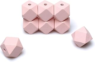 20mm Geometric Wood Beads Light Pink Polygon Wooden Loose Spacer Beads with 4mm Hole for Garlands Making/Home Farmhouse Wall Decor, 30Pcs