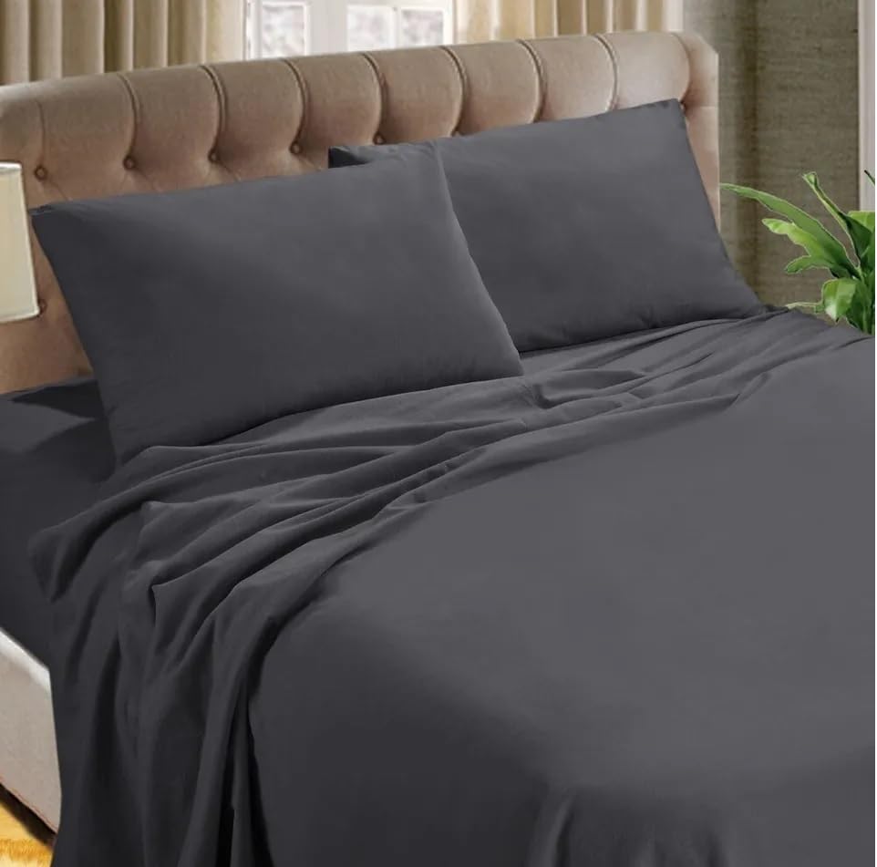 Rayyan Linen Thermal Flannelette Flat Sheet 100% Cotton Brushed Luxury Soft Flat Bed Sheet Or Pillowcases (Charcoal Grey, Single)
