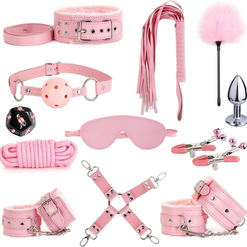Ensemble De 12 Accessoires Cosplay en Cuir Rose Peluche