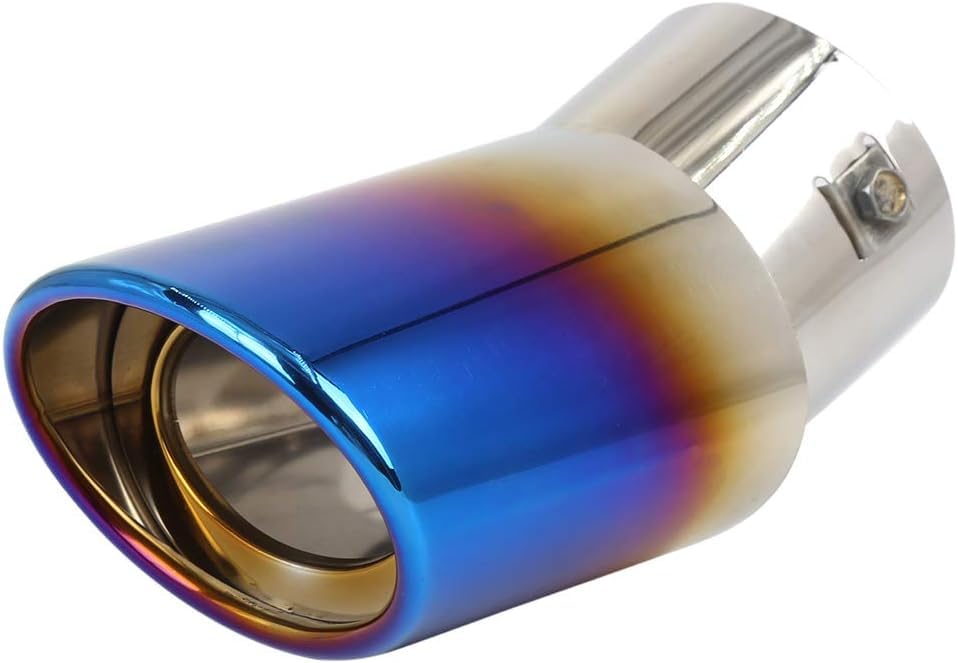 AutoBizarre Stainless Steel Burnt Blue Holographic Blue Oval Shaped Pipe Car Exhaust Tail Muffler Tip Car End Pipe Tail Exhaust Show Pipe Universal for All Cars (Oval Pipe Curved Bent)-image-45