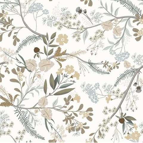 Guvana 16.14"x394" Floral Peel and Stick Wallpaper Leaves Contact Paper Floral and Leaf Wallpaper Colorful Flowers Self Adhesive Wallpaper Removable Wallpaper for Home Wall Decor（Off-White Background） Cover