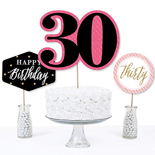 Chic 30Th Birthday - Pink, Black And Gold - Birthday Party Centerpiece Sticks - Table Toppers - Set Of 15 #TOP2