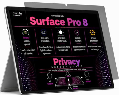 Image of Pxin 360 Pro Privacy Screen guard compatible with Surface Pro 8 | Anti Glare | Anti UV | Anti Blue | Anti Reflection | Privacy Filter | Unbreakable Build