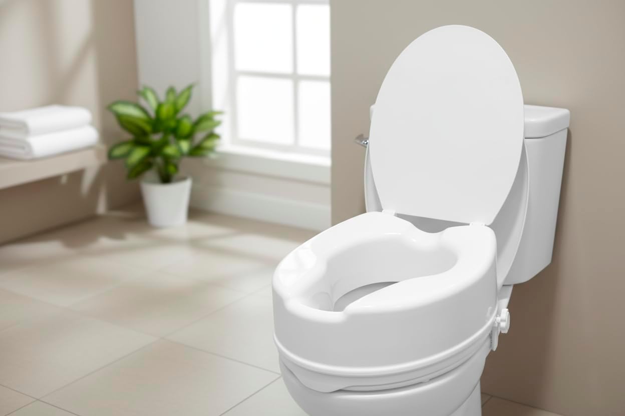PEPE Mobility Raised Toilet Seat with Lid for Elderly 6" High, Fits Round and Elongated up to 15" Wide, Commode Seat with Sturdy Brackets, Medical Aid
