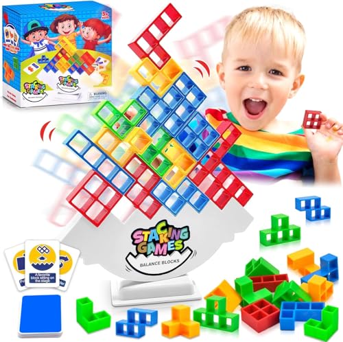 Vibbang 64Stück Tetra Tower Spiel Tetra Balance Spiel Puzzle Schaukelstapel Hoch Balance Spielzeug Heimspiele Partys Spielzeug für Kinder & Erwachsene Denkspiel Intelligenz Bausteine
