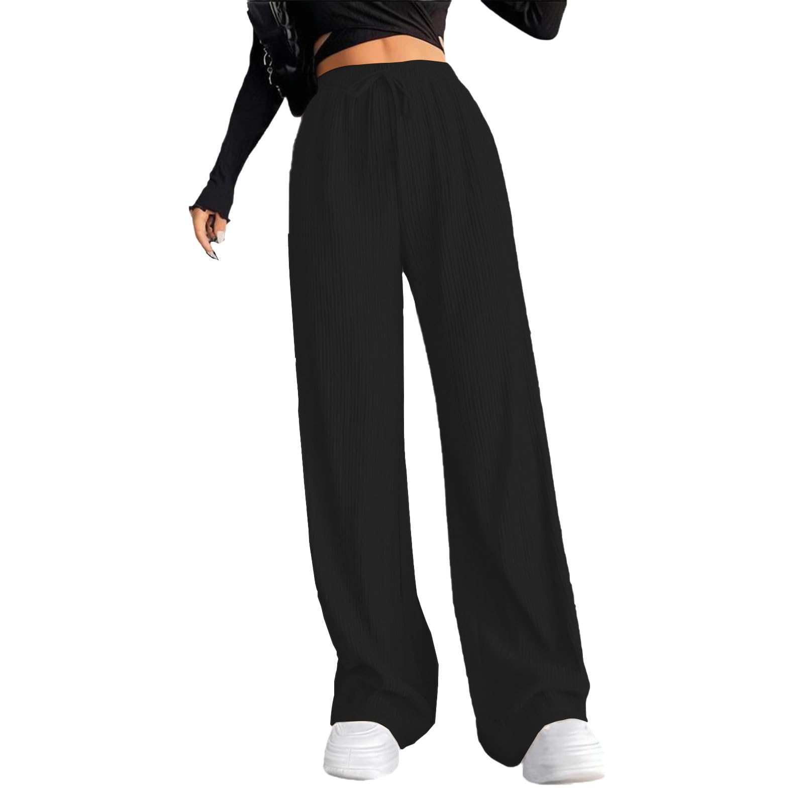 Oplxuo Wide Leg Pants Woman High Waisted Palazzo Pants Comfy Causal Pull on Elastic Waist Trousers