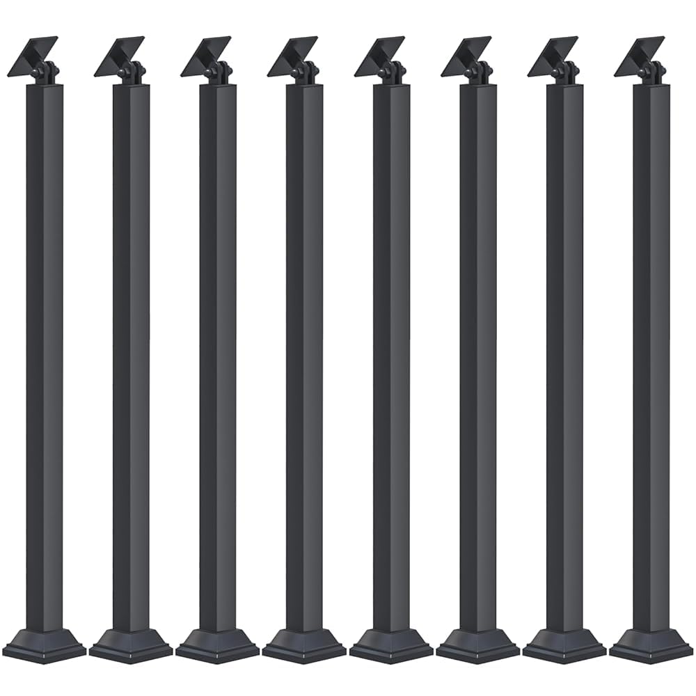 Lqsybhd Front Mount-8Pcs Black Stairs Railing Posts, 270° Adjustable Square Baluster Posts, Metal Indoor Railing Kits For Sunken Room, Staircase Spindles, Attic(Size:3.12ft/95Cm,Color:front Mount-8Pcs)