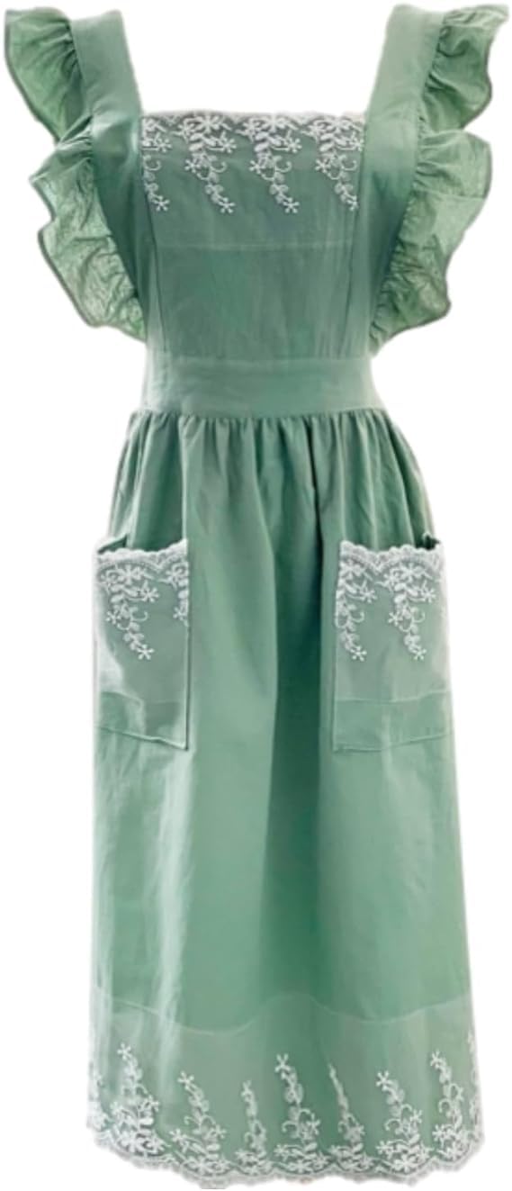 MUMOHO Lovely Home Work Adjustable Apron Cake Kitchen Cooking Women Girls Aprons With Pocket for Gift Pink (Green)