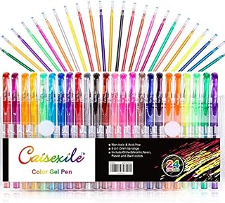 Glitter Gel Pens Set 48 Pack with 24 Colored Gel Pen and 24 Refills, Fine Tip Glitter Pens with 40% More Ink for Adults Coloring Books