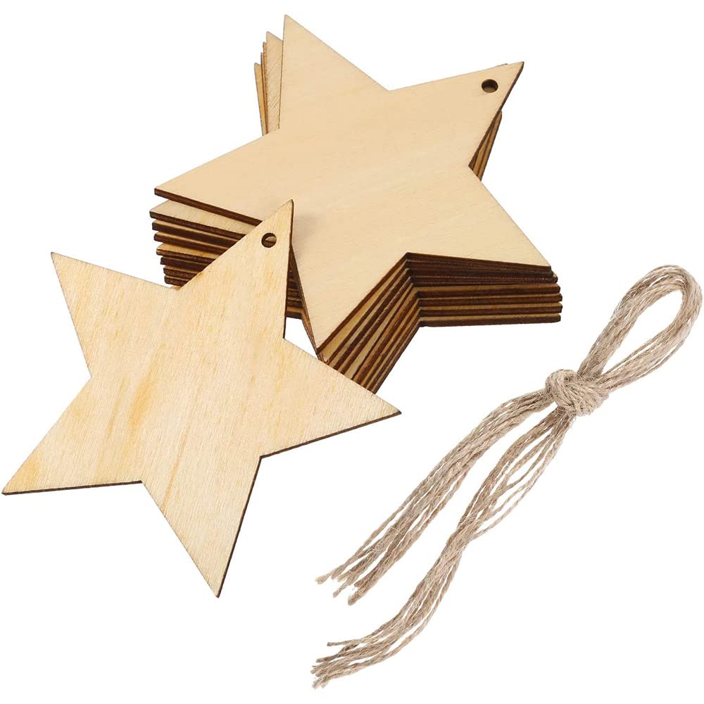 20 Pieces Natural Wooden Star Shape Wooden Star Wood Pieces Wooden Ornament, Wood Log Slices for House Garden Home DIY Art Craft Christmas Tree Party Decoration - Image 3