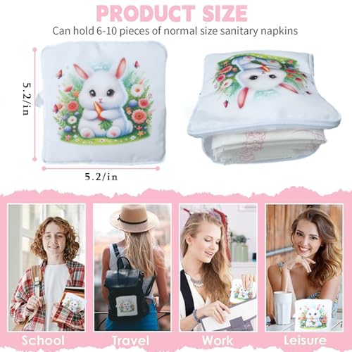 Image of Bunny Period Bags for Teen Girls for School,Wish Sanitary Pad Storage Bag Portable Period Bag for Teen Pads /Sanitary Napkins,Sanitary Napkin Storage Bag First Period Gifts for Girls, Set of 4