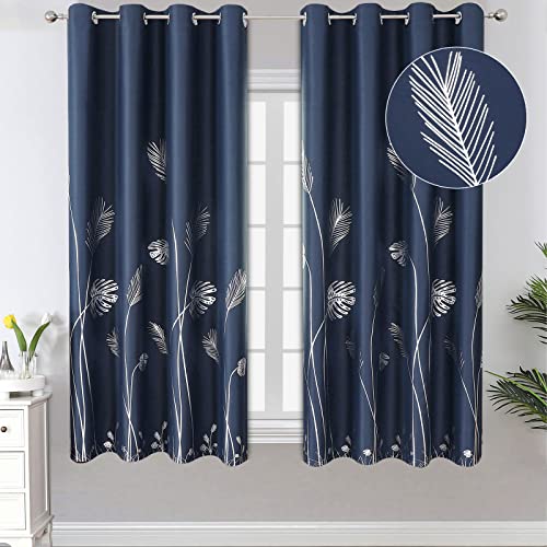 Estelar Textiler Navy Blue Blackout Patterned Curtains for Bedroom 52Wx63L