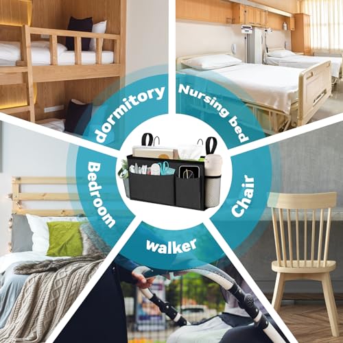 BlissTotes Bedside Caddy, Bedside Storage Organizer for Bunk Bed Accessories, Dorm Storage for Bedside Shelf and Bunk Bed Shelf, Bed Caddy for Home, Dorm, Bunk (Dark Gray, 1 Pack) - Thumbnail 7