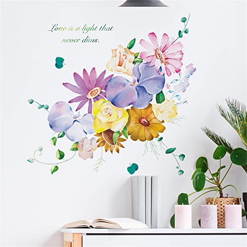 Waft Yearn Colorful Flower Wall Decals Purple Blue Yellow Pink Blossom Wall Sticker Art Wall Clings Removable Vinyl Stickers For Nursery Boy's Girl's Bedroom Kid's Room School Living Room Tv Background Decoration Murals #TOP3
