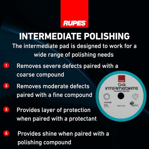 Image of RUPES 9.DA150B Pack of 24 Light Blue D-A Intermediate Foam Polishing Pads 150mm | Ideal for Paint Correction & Gloss Enhancement | Improves Cutting Performance | Compatible with 5 inch Backing Plate