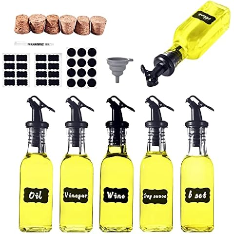 elagel Ölspender Bringt Lhnen 6x160ml Ölflasche/6 Weinkorken/3 Etiketten/1 Löschbarer Stift/1 Trichter, Olivenöl Flasche, Ölflasche Mit Ausgießer, Essig und Ölflaschen set, Essig Öl Flaschen Cover