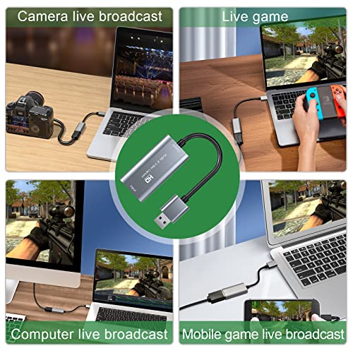 PCERCN Tarjetas de Captura, HD 1080P 4K HDMI a USB 3.0 Audio Video Capture Card, Directamente a la Computadora, para Juegos, Streaming, Enseñanza, Videoconferencia, Transmisión en Vivo
