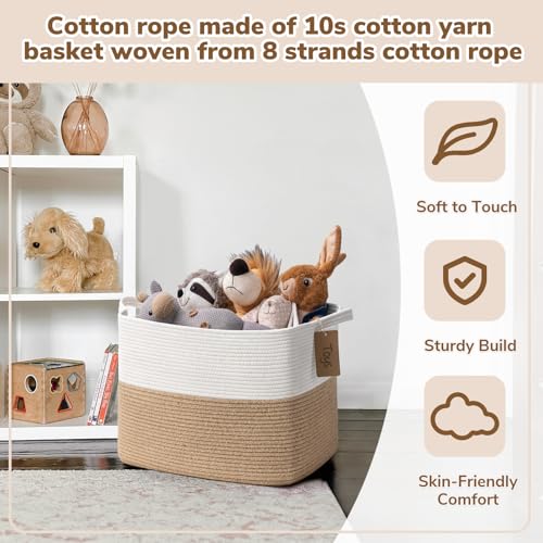 Image of Goodpick 50L Large Woven Rope Storage Basket for Organizing, Jute | 18 inch x 14 inch x 12 inch Decorative Gift Basket for Nursery & Bedroom Organization, Fits Toys, Blankets & Kids Essentials Storage