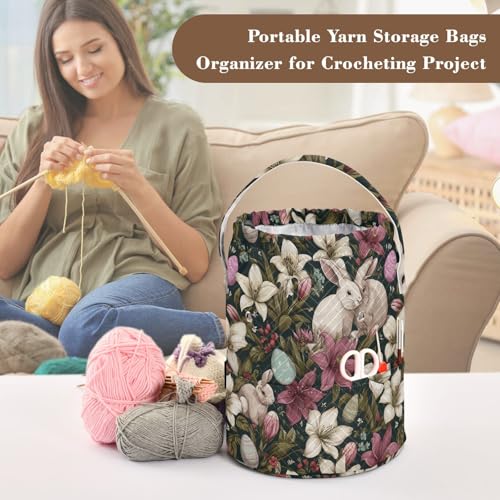 Image of ElliTarr Crochet Bag Yarn Bag with Handle Portable Knitting Project Bag Travel Yarn Storage Organizer Holder Case Black Rabbit Lily Easter Egg