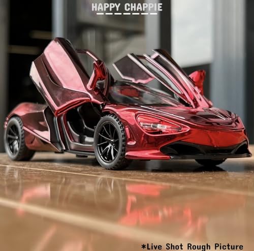 Image of 1:32 Scale Die-Cast Metal Car - Metallic Red Supercar Replica with Openable Doors, Lights & Sound, Pull-Back Action - Premium Collectible Toy for Kids & Adults