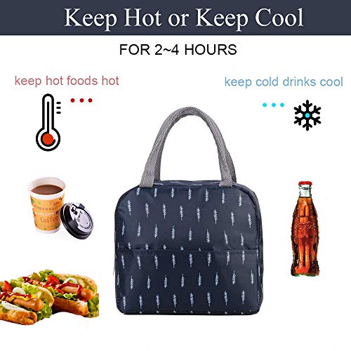 Lunch Bag Reusable Insulated Cooler Tote Box with Front Pocket Zipper Closure for Woman Man Work Picnic or Travel (Navy)