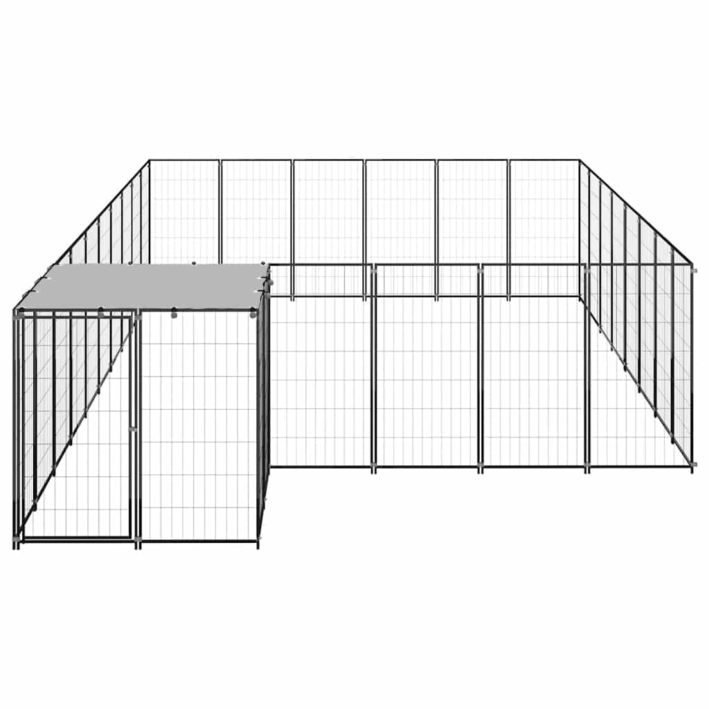 Perrera negra de acero de 15,73 m² con techo resistente al agua, puerta con cerradura, ideal como recinto exterior para cachorros, protección, seguridad y entrenamiento en el jardín