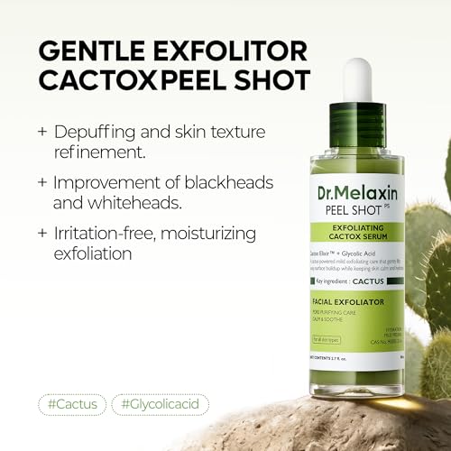 Image of Dr.Melaxin Cactox Exfoliating Peel Shot Serum - Gentle AHA /PHA Facial Exfoliator with Cactus Extract & Peptides, Pore Minimizing, Blackhead Removal, Moisturizing Hydrating Glow for All Skin Types