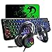 Produktbild Verdrahtete USB Gaming Keyboard Maus Combo Set 104 Tasten LED Rainbow Backlit 12 Multimedia Tasten Gaming Tastatur 2400DPI 6 Tasten Optical Mouse10 Beleuchtungsmodi Mäusekissen für PC Laptop Mac Compu