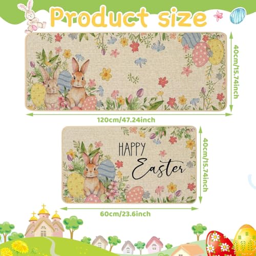Easter Kitchen Rugs Set, 2pcs Skid Kitchen Floor Rug and Mat Spring Kitchen Rug, Standing Floor Mat for Bedroom, Living Room, Hallway(40x60+40×120cm) - Image 4