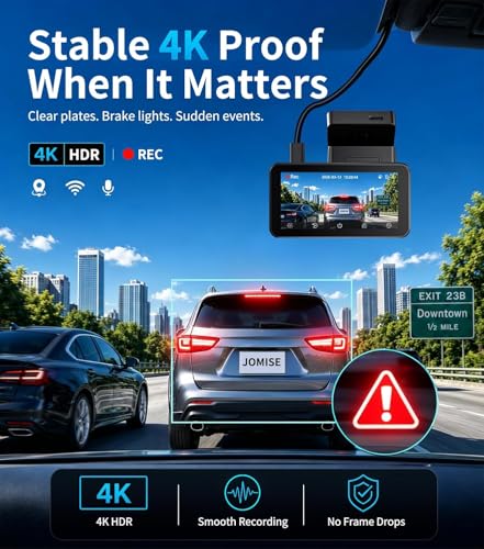 Image of 4K Dash Cam,5G WiFi Car Camera Built-in GPS,4K+1080P Dash Cam Front and Rear Inside,170 Wide Angle dashcam,24H Parking Mode with Loop Recording, Night Vision, 64GB Card,3-Inch Screen,Max 256GB