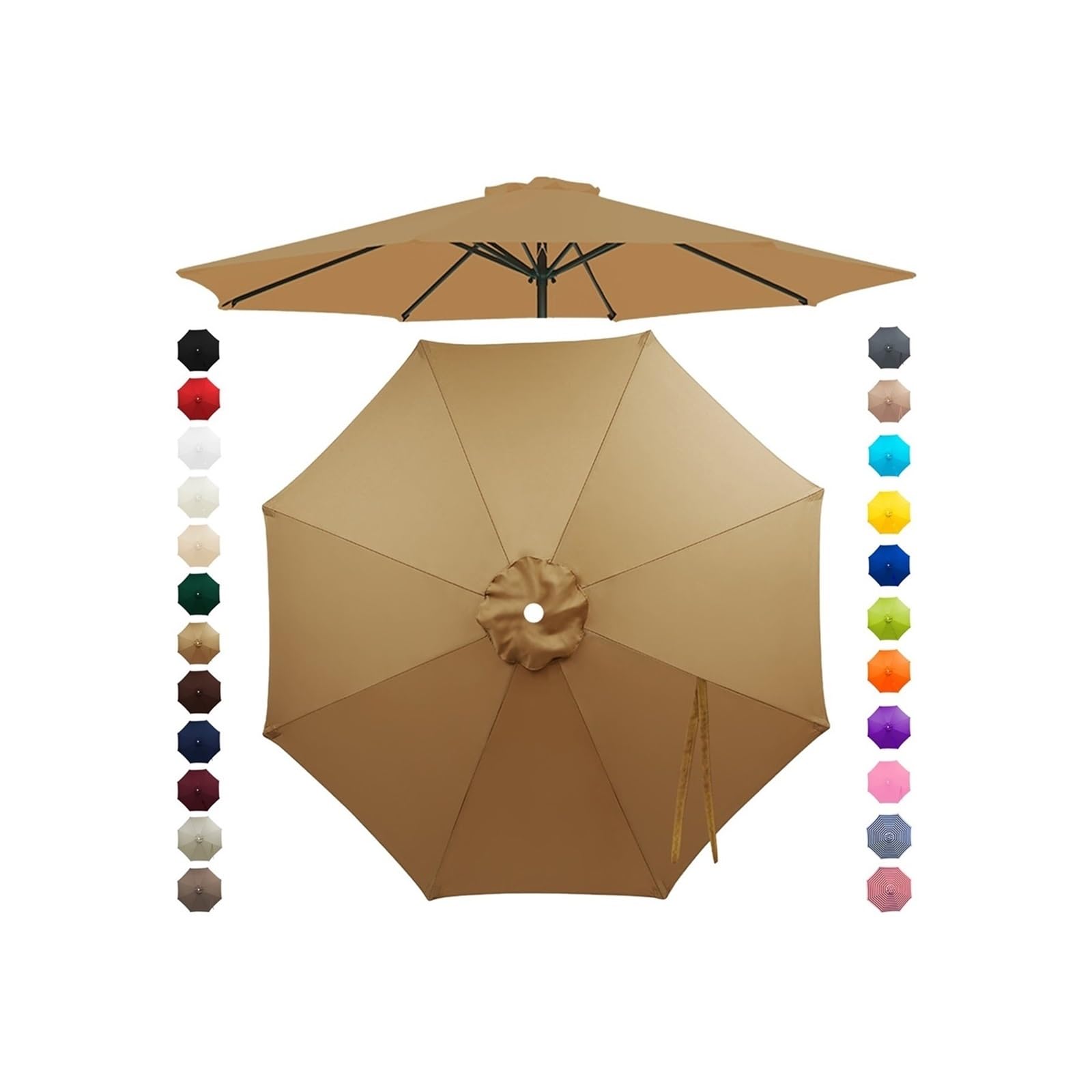 Chinimon Replacement Parasol Canopy 2m/2.5m/2.7m/3m/3.5m, 6/8 Arms Garden Parasol Cover for Yard Beach (Khaki, 2.5m/6-Ribs) — image 1