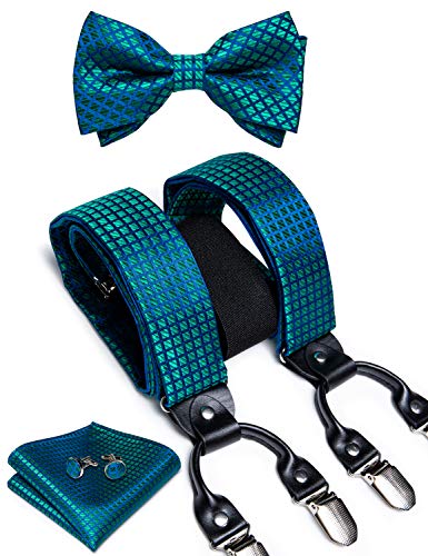 Image of DiBanGu Paisley Bow Tie and Supenders for Men Tuxedo Heavy Duty 6 Clips Suspender Adjustable Y-Shape Mens Trouser Braces