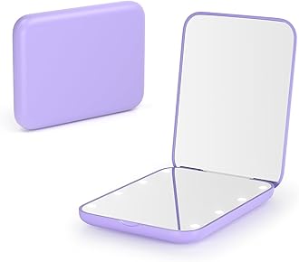 Kintion Pocket Mirror, 1X/3X Magnification LED Compact Travel Makeup Mirror with Light for Purse, 2-Sided, Portable, Folding, Handheld, Small Lighted Mirror for Gift, Purple