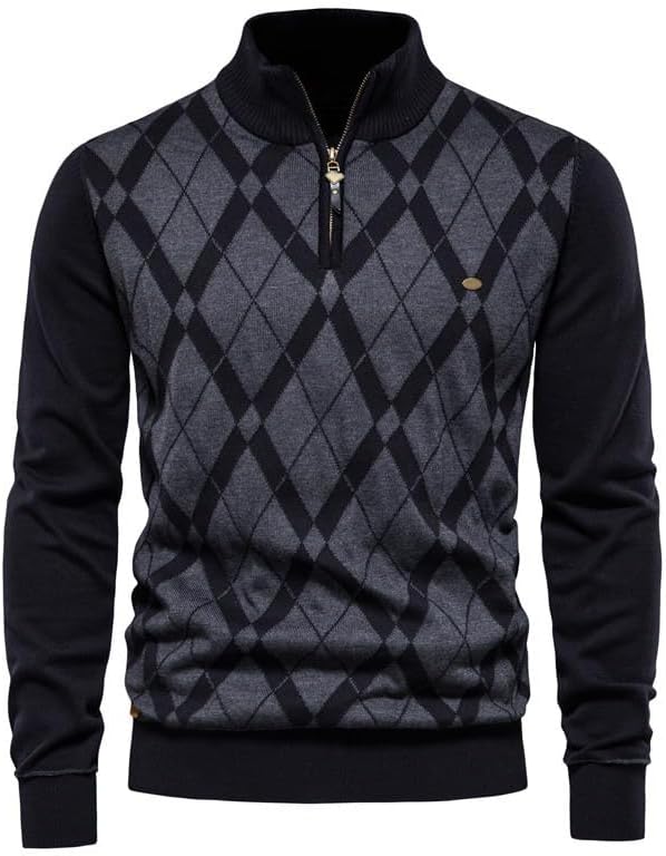 Men's Sweater Quarter Zip Striped Pullover Fall Winter Spring Color Block Plaid Pattern Sweatshirts