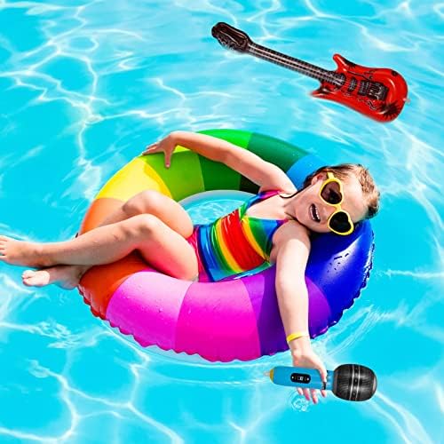 Dacitiery 10Pcs Inflatable Musical Instrument Inflatable Guitar Microphone Balloon Set Inflatable Rock Guitar Toy Balloons for Kids Adults Hawaiian Summer Party Decoration(Random Colors)