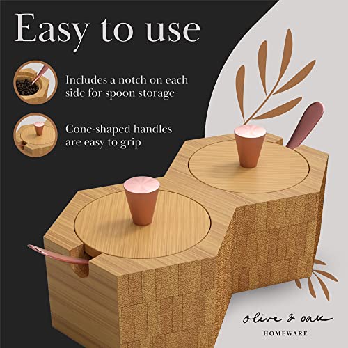 Olive & Oak Homeware Salt And Pepper Bowls | Salt Cellar Salt Box | Bamboo Salt Container With Rose Gold Lids And Spoons #TOP3
