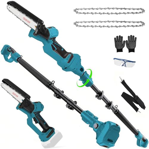 Gpaentsn 2-in-1 Cordless 6 Inch Pole Saw Brushless Pole Chainsaws Compatible with Makita 18V Battery (No Battery) with 8.5 FT MAX Extension Pole for Tree Branches Pruning Wood Cutting