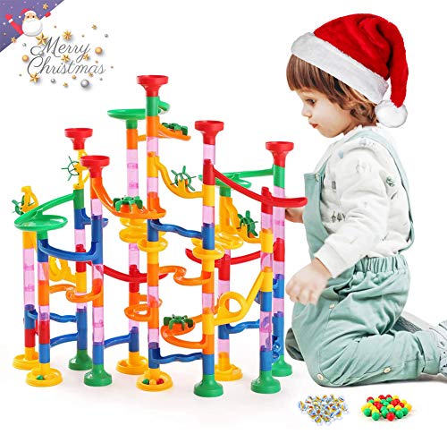 Kuopry Marble Run for Kids - 163 Pieces Construction Building Blocks Toy Set, Marbles Race Track for Kid, Maze Games, Educational STEM Toys for Girls Boys(30Pcs Glass Marbles for Free)