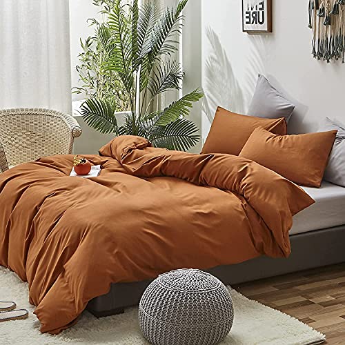 Wellboo Pumpkin Duvet Cover Sets Women Girls Solid Light Caramel Bedding Covers Queen Size Burnt Orange Comforter Cover Cotton Modern Plain Terracotta Blanket Covers Dusty Brown Brick Dorm Bed Luxury #TOP5