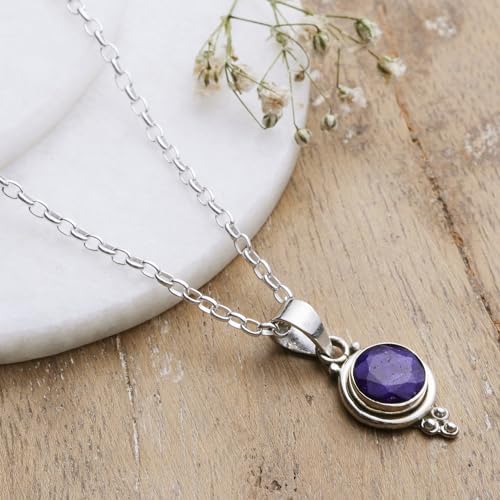 NOVICA Artisan Handmade Sapphire Pendant Necklace Indian Sterling Silver Gemstone 'Air Bubble in Blue'3