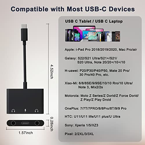 Uwecan Usb C Headphone Adapter,3 In 1 Usbc To 3.5Mm Dual Headphone Jack Adapter For Stereo,Usb-C Audio Adapter With Type-C Fast Charging Port,Headphone Splitter Compatible Ipad Pro,Samsung,Google,Etc #TOP5