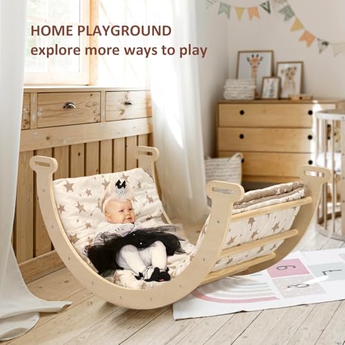 PairPear Pikler Triangle Set 7 in 1 Toddler Climbing Toys Indoor, Large Size Montessori Foldable Climbing Set, Wooden Climbing Toys for Toddlers Inside 18M+