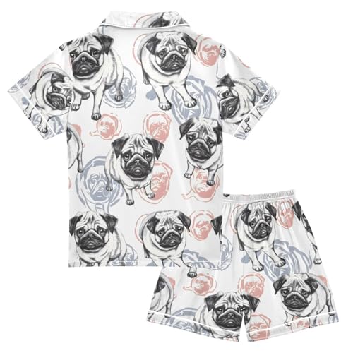 ALAZA Pug Dog Bulldog Stylish Pajamas Satin Pajama Set Short Sleeve Button Down Sleepwear2