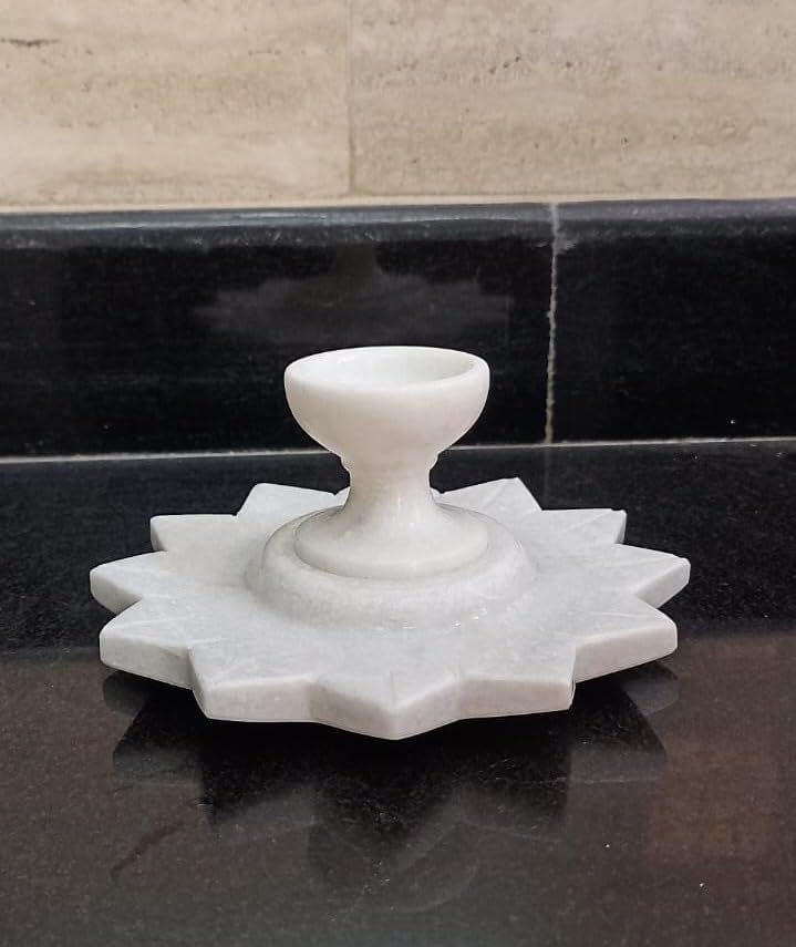Luxurious White Marble Tea Light Uruli, Lotus Bowl Pack of 1 Flower Candle Holder with 1 Marble Diya 6 inch-image-30