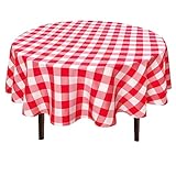 Hiasan Checkered Round Tablecloth 90 Inch - Waterproof Stain and Wrinkle Resistant Washable Fabric Table Cloth for Holiday,Dining Room,Party,Outdoor Picnic, Red and White Gingham Pattern