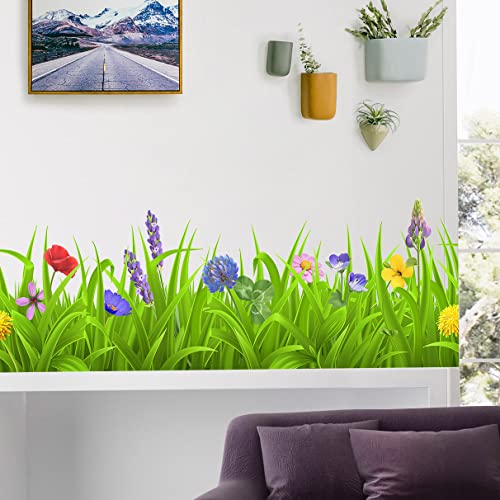 Drwssr Fresh Green Plant Wall Stickers Baseboard Stickers Green Leaves Colorful Flowers Wall Decals Diy Removable Murals Pvc Garden Wall Decor For Living Room Bedroom Bathroom Kindergarten Furniture Decor #TOP17