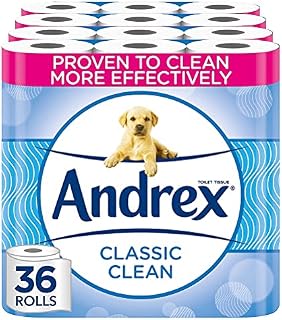 Andrex Classic Clean Toilet Rolls - 36 Toilet Paper Pack - Bulk Buy Toilet Rolls - Unbeatable Clean Toilet Rolls with Unique 3D Wave