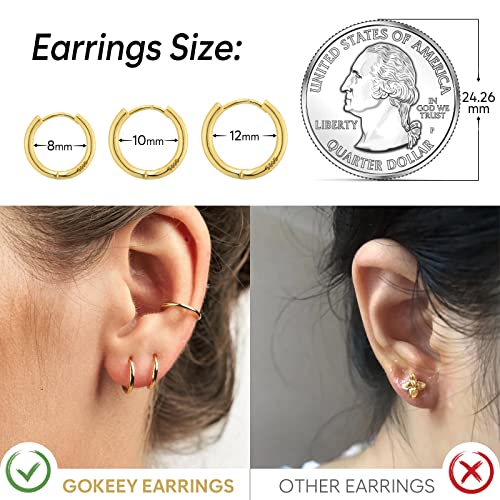 Gokeey Small Gold Huggie Hoop Earrings For Women 14K Real Gold Lightweight Hoop Earrings Set For Women Hypoallergenic Earrings #TOP3